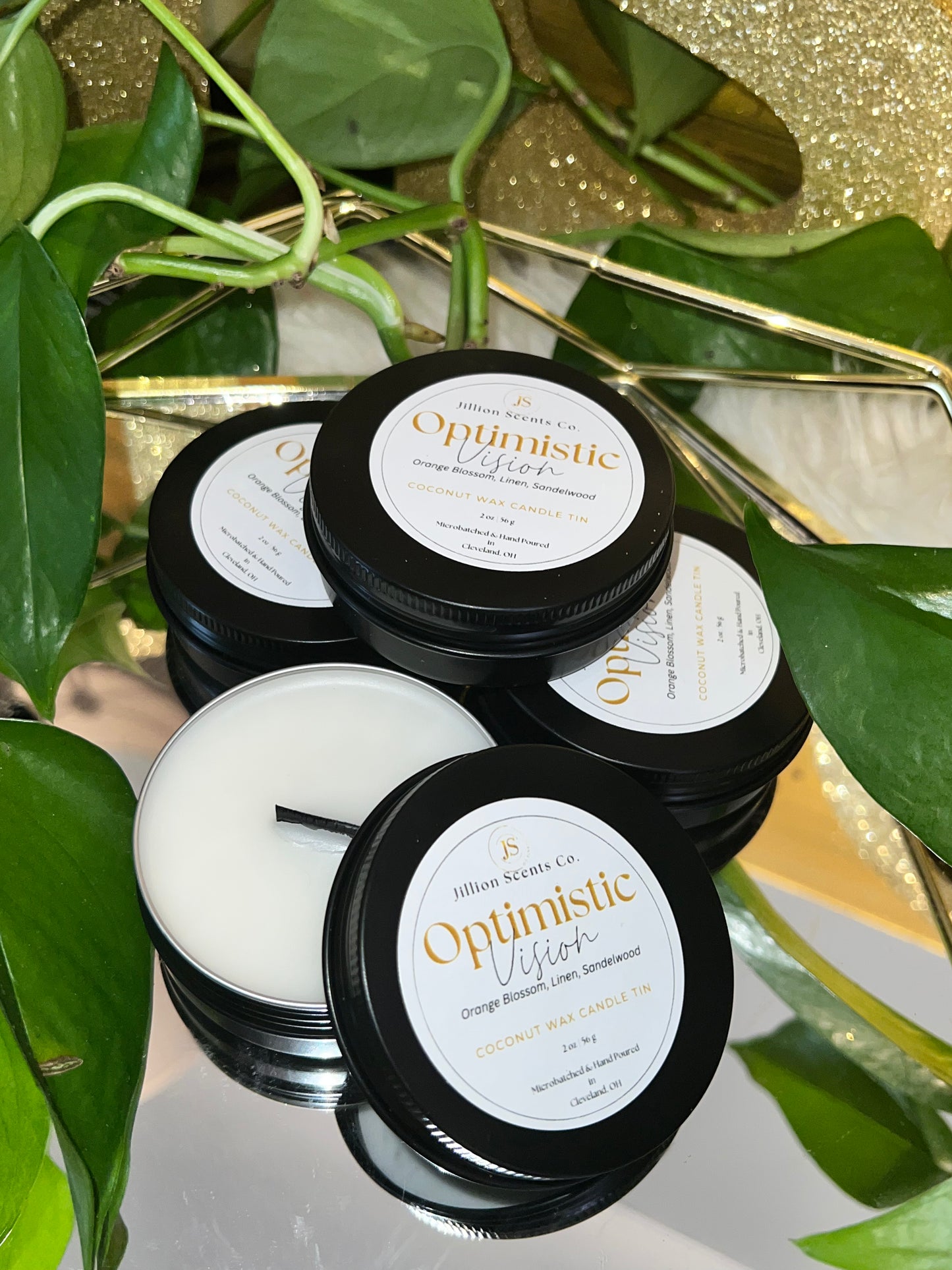 2 oz Optimistic Vision Mini Candle Apricot Coconut Cream Wax Candle Tin