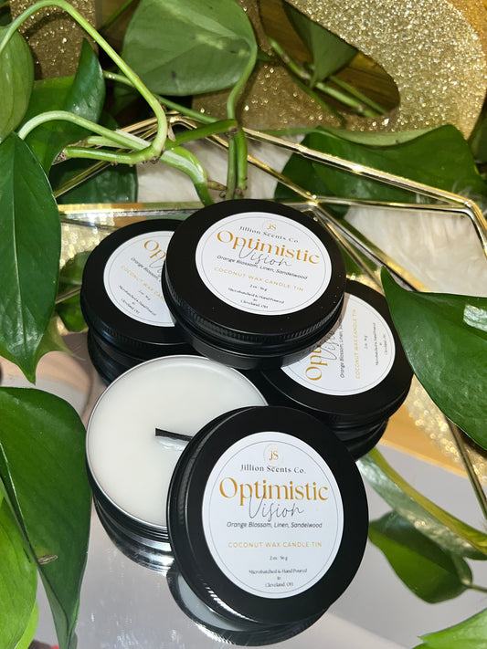 2 oz Optimistic Vision Mini Candle Apricot Coconut Cream Wax Candle Tin