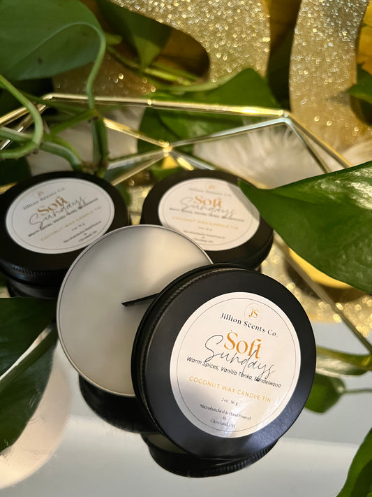 2 oz Soft Sundays Mini Candle Apricot Coconut Cream Wax Candle Tin